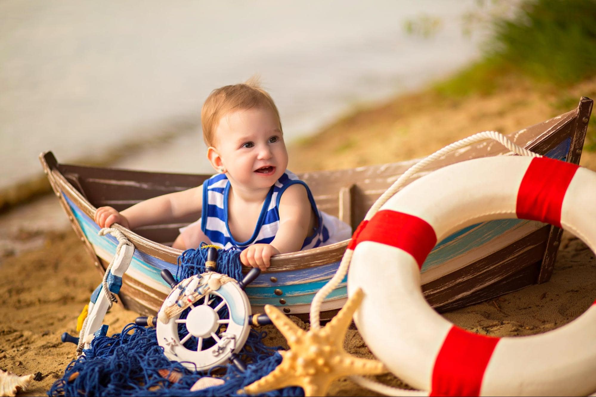 Nautical adventure-themed newborn baby photoshoot