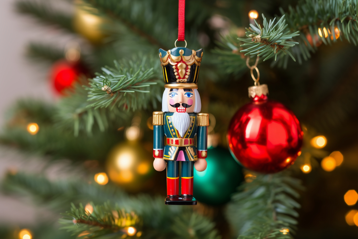 Nutcracker ornament on Christmas tree