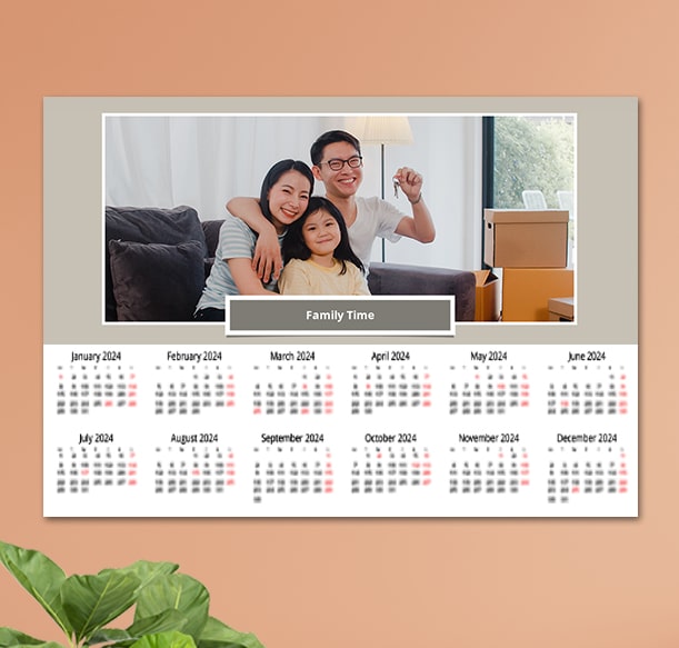 Custom photo calendar template: Capture memories, stay organized, and mark Chinese New Year.