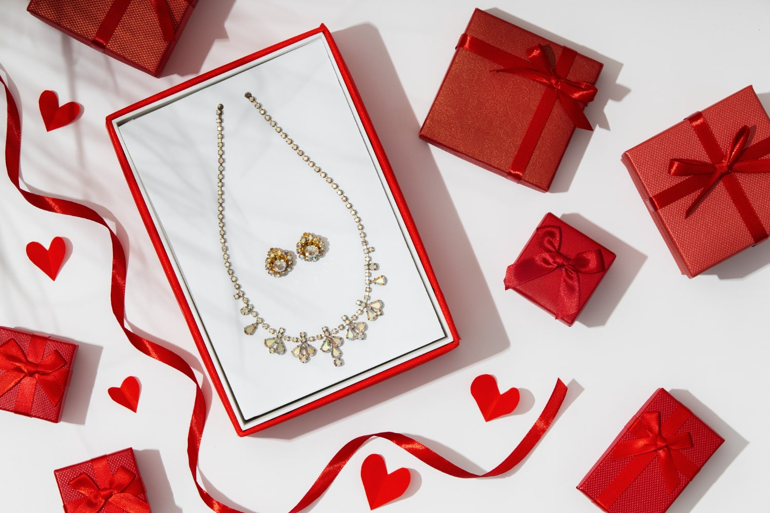 Dazzling red box with stunning necklace and earrings—perfect Chinese New Year gifts