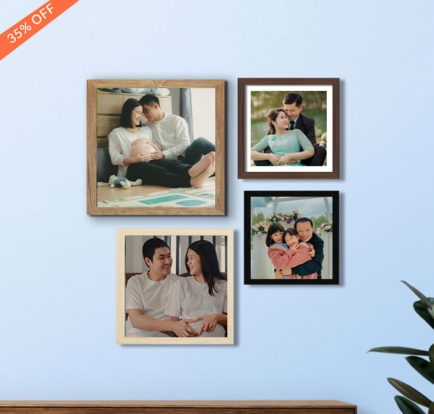 Four framed photos with a plant, Wall Frames offer elegance—perfect decor for Chinese New Year gifts