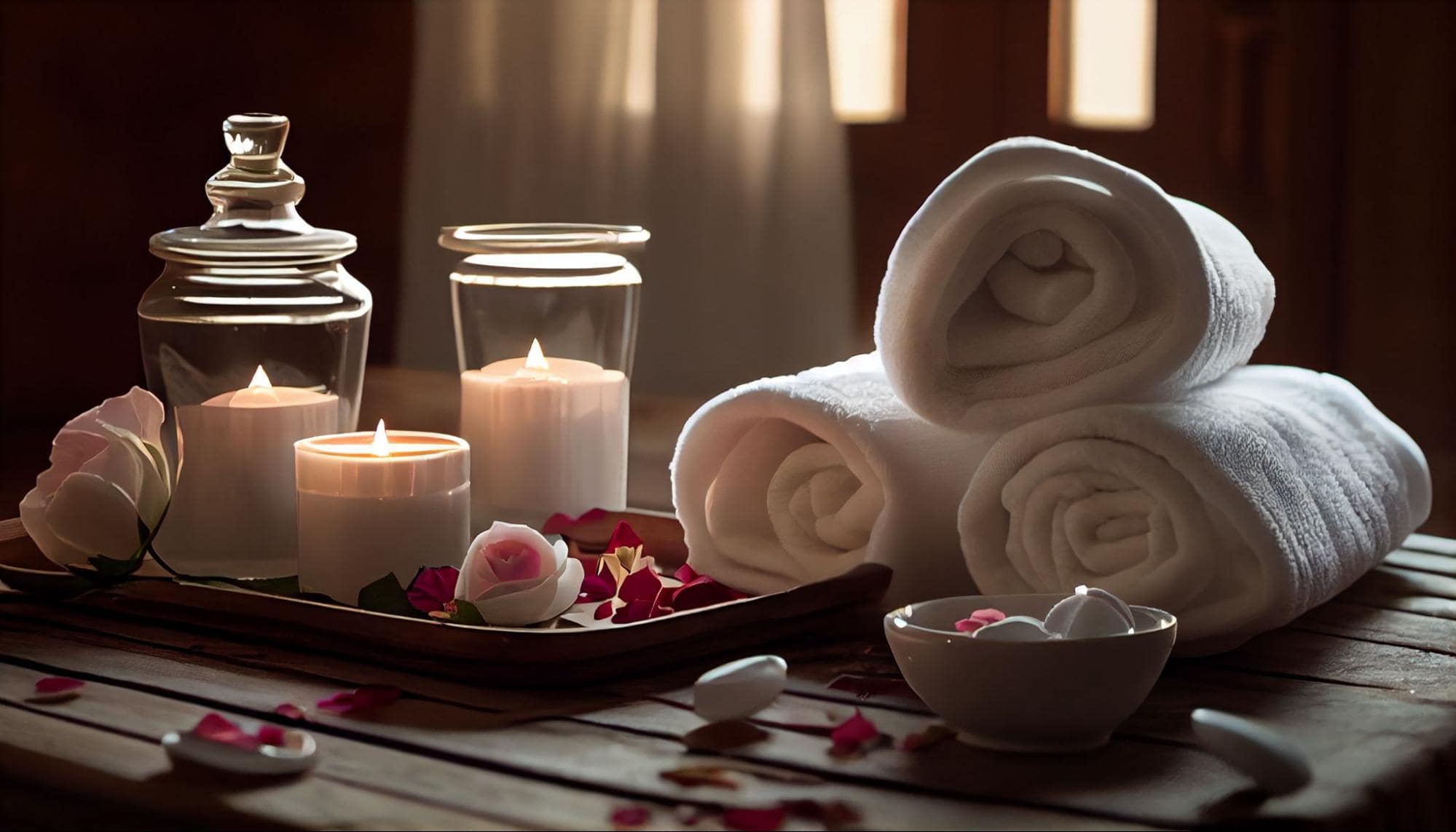 Spa day at home with candles—relaxing romantic gift idea for your girlfriend