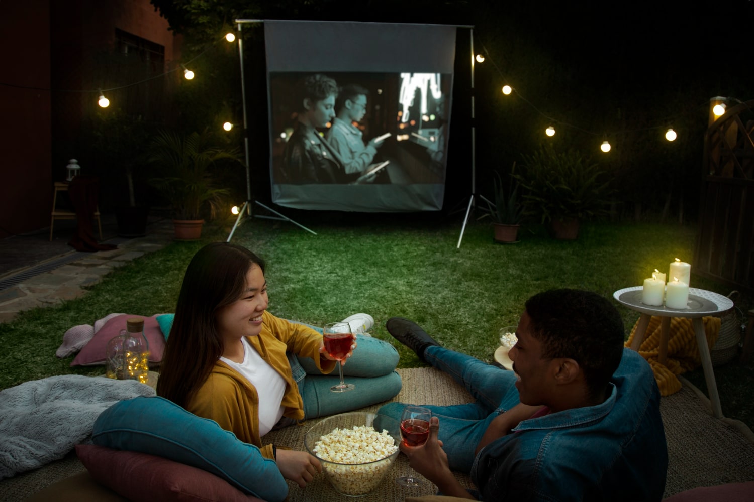 Outdoor movie night setup, perfect romantic gift for your girlfriend.