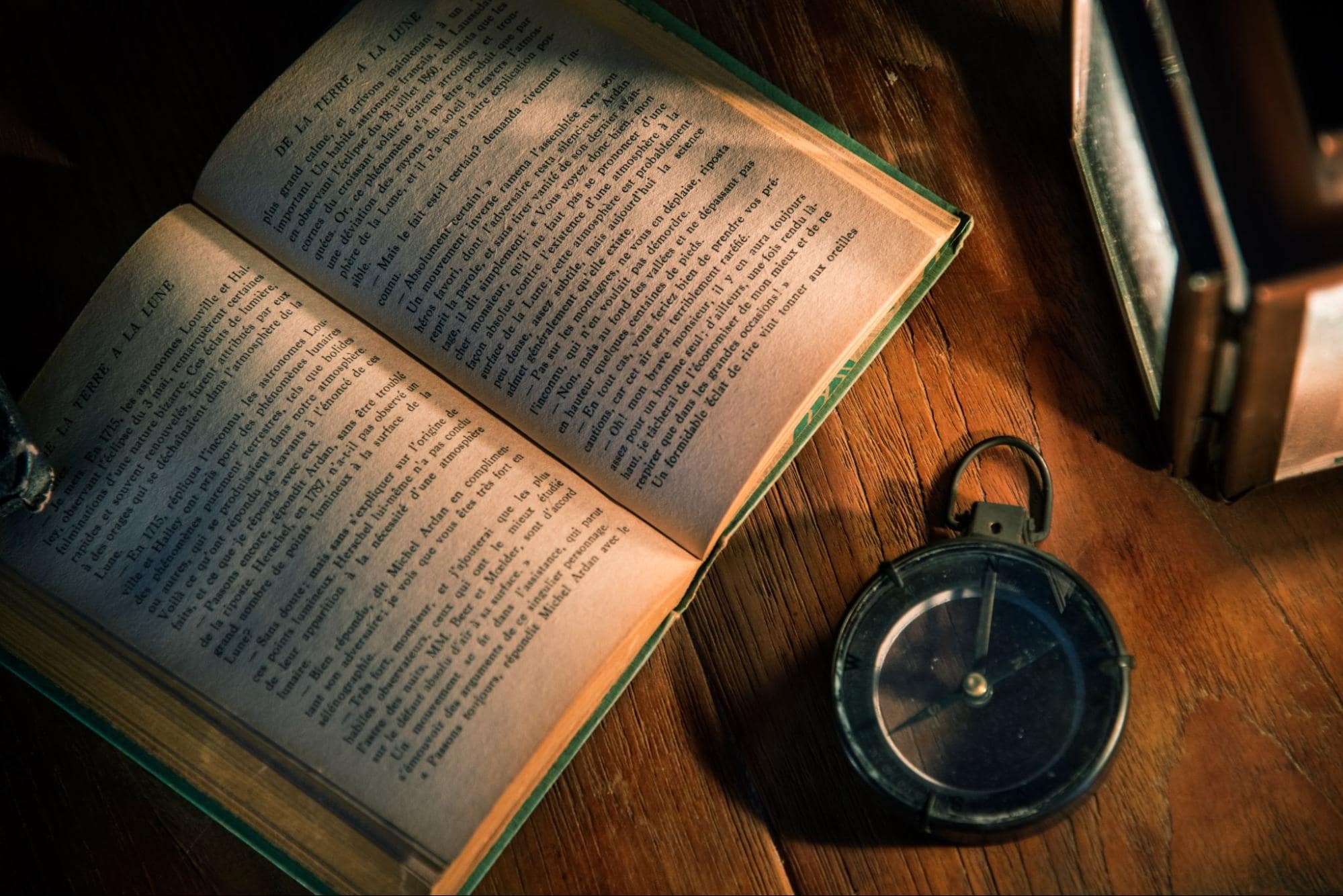 Vintage book and compass, unique birthday gift for a girlfriend who loves reading