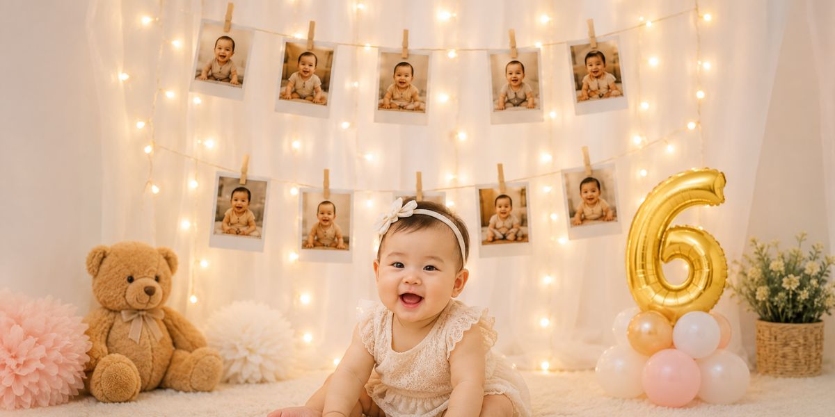 Fairy lights creating a cosy backdrop for a 6 month birthday party at home