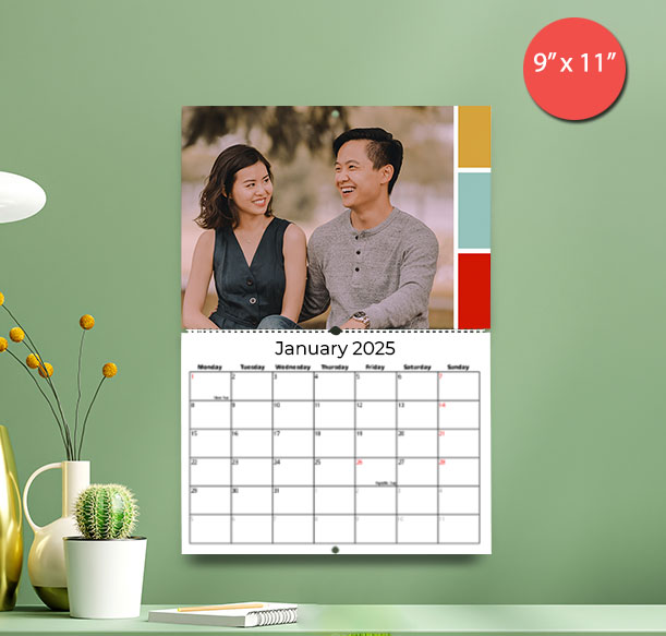 Personalized wall calendar with a photo of a couple, featuring the month of January 2026 in Singapore.