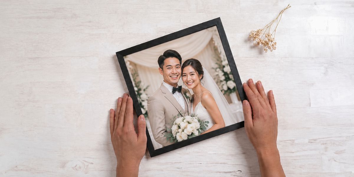 Custom wedding photo frame displaying a couple’s special moment