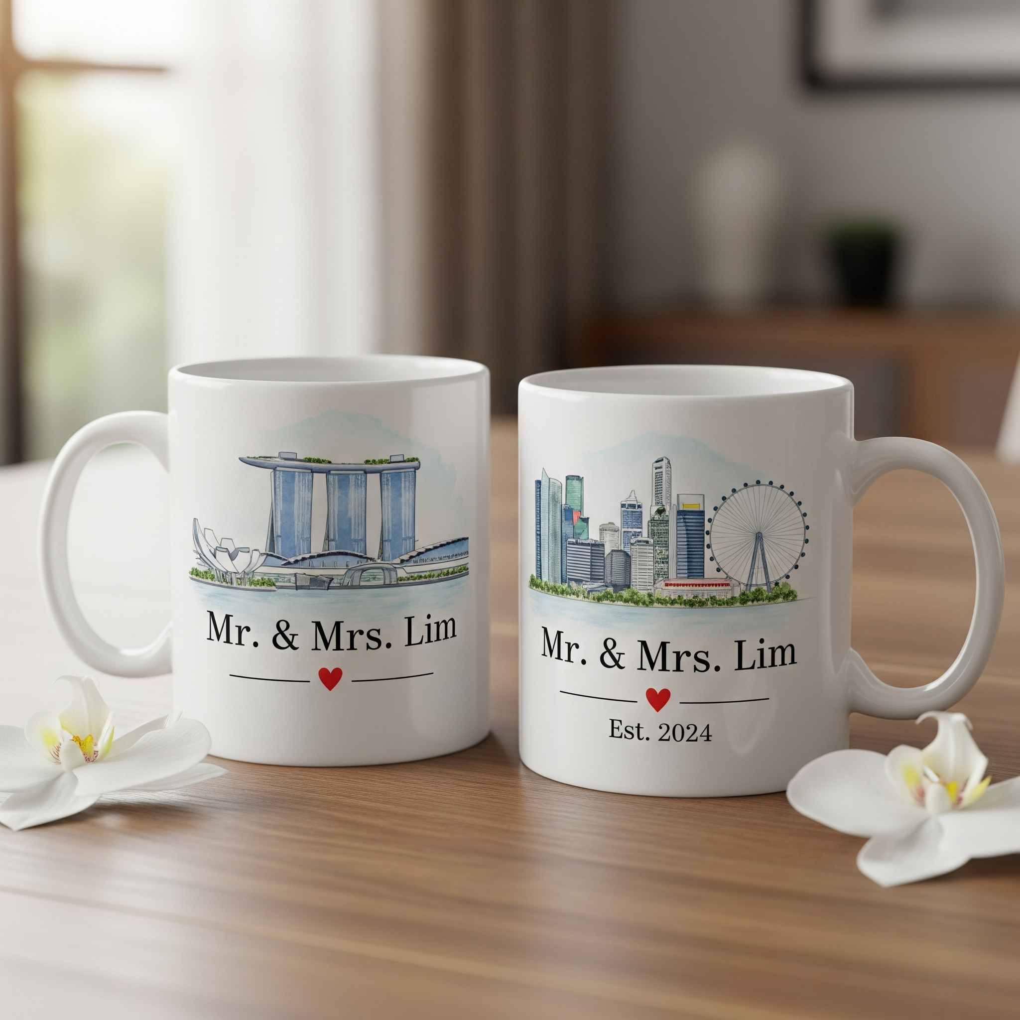 Personalised wedding gift for couple Singapore custom mugs Mr and Mrs design
