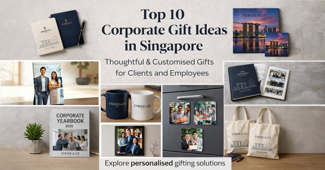 Customised corporate gifts Singapore for employees and clients including personalised mugs, notebooks and photo gifts