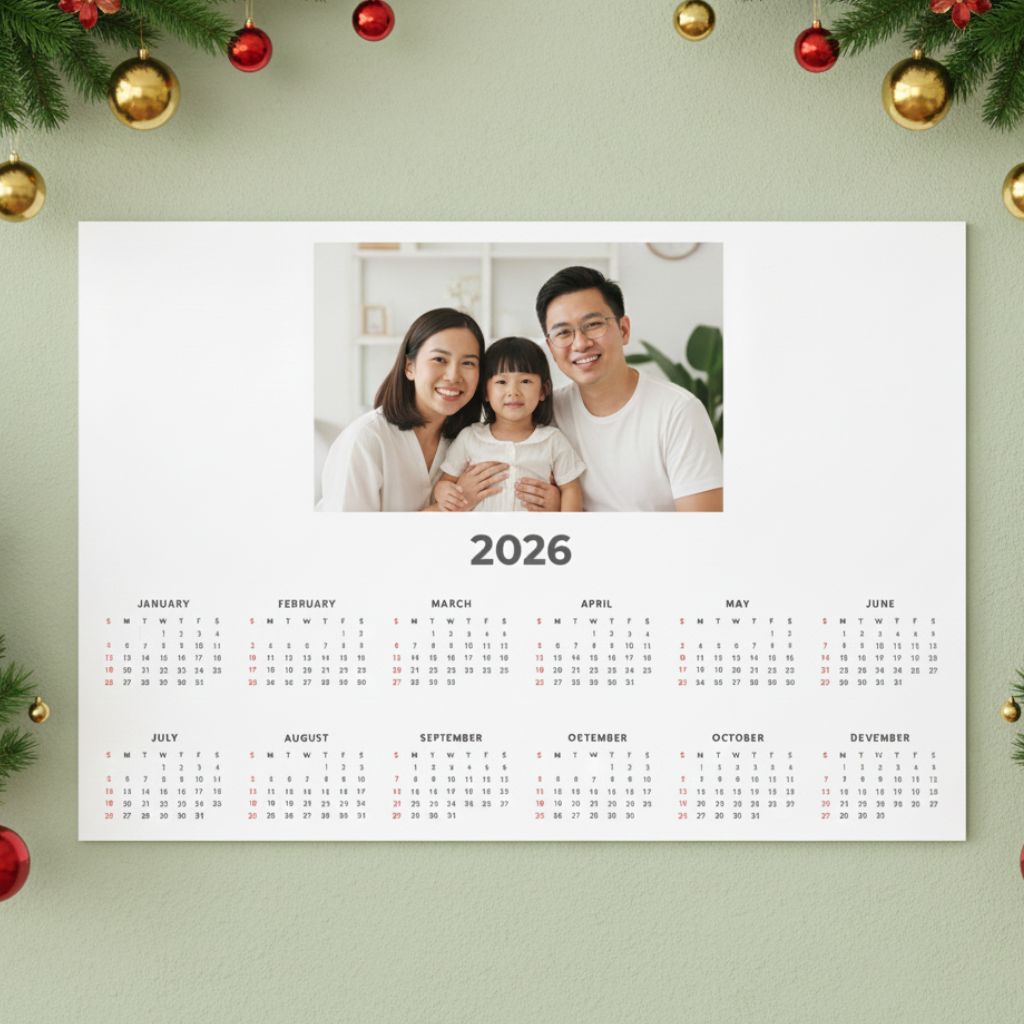 Custom wall calendar with family photos for New Year gifting in Singapore