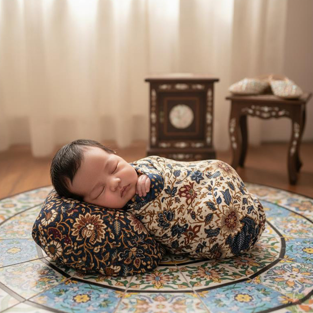 cultural heritage newborn baby photoshoot Singapore batik fabric