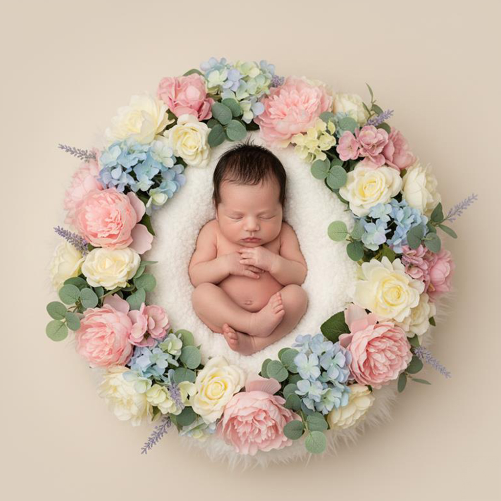 floral nest newborn baby photoshoot Singapore pastel flowers ring