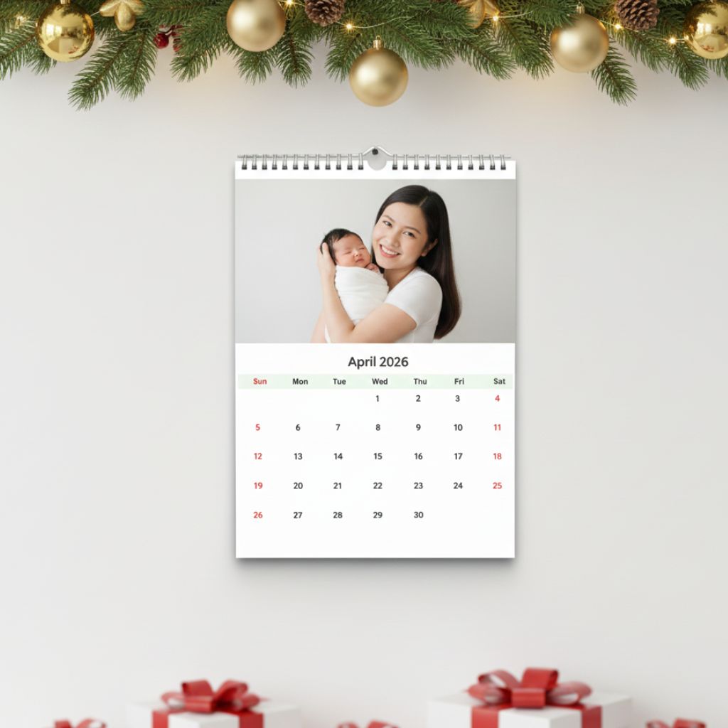 Custom wall calendar with family photos for New Year gifting in Singapore