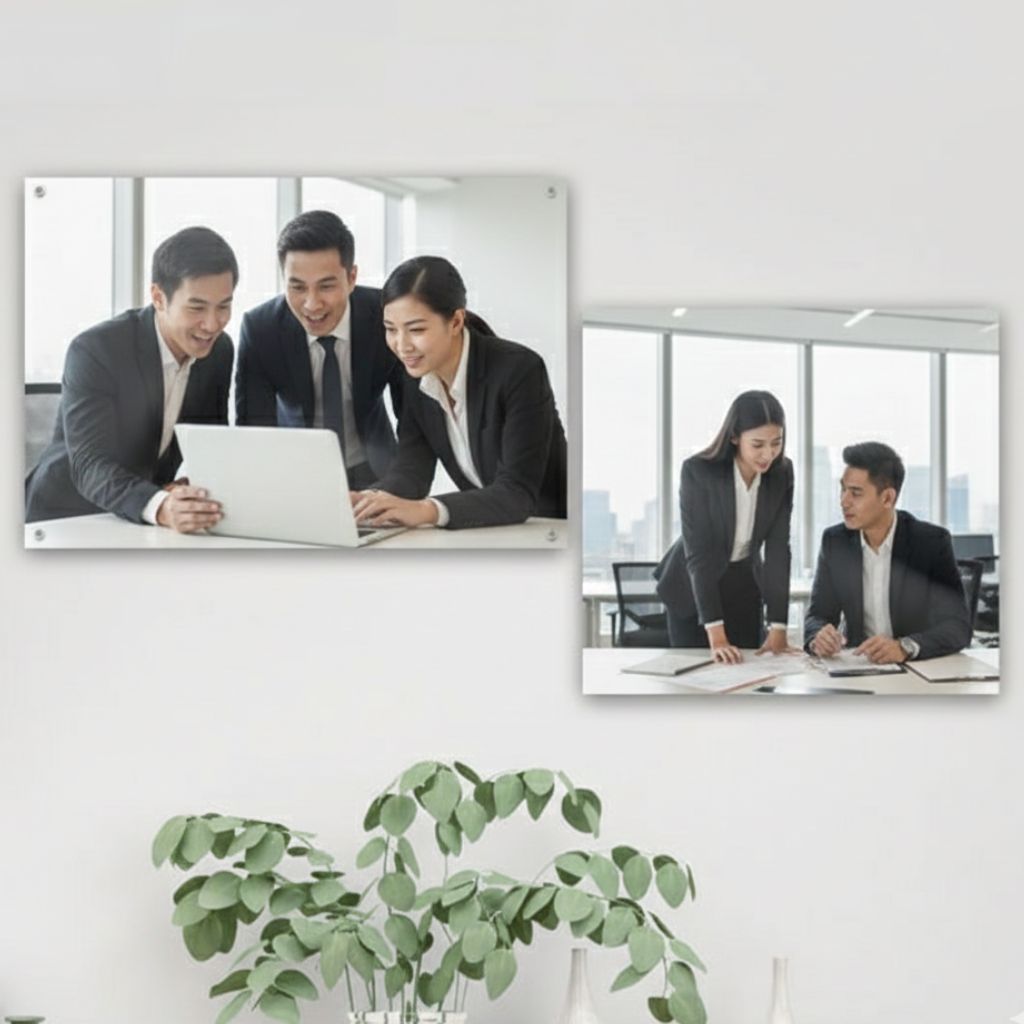 Luxury acrylic prints for corporate gifting, employee recognition, and company branding, with a sleek 3D effect.