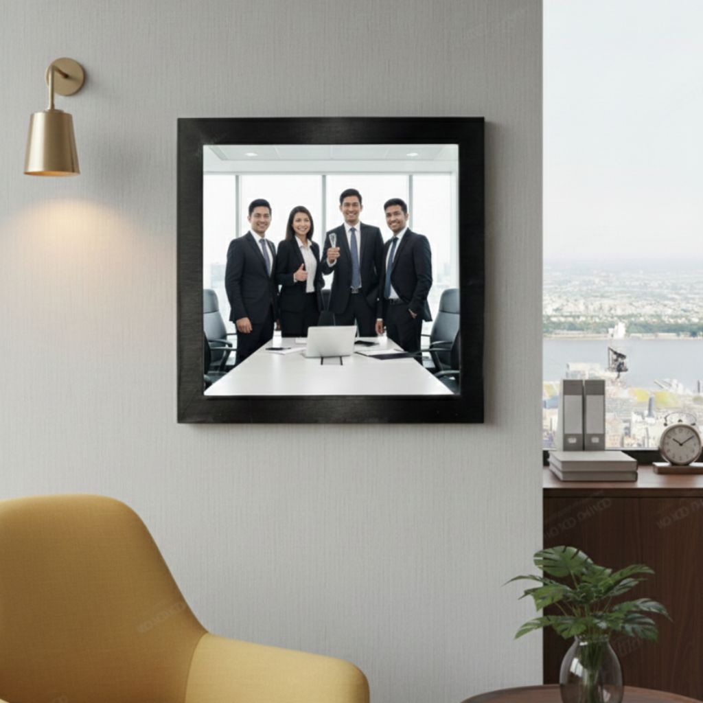 Custom wall frames for displaying team photos, company achievements, motivational quotes, and branded artwork