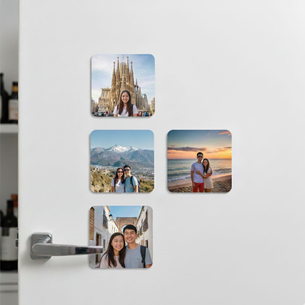 Custom photo magnets personalised travel gift for couples Singapore