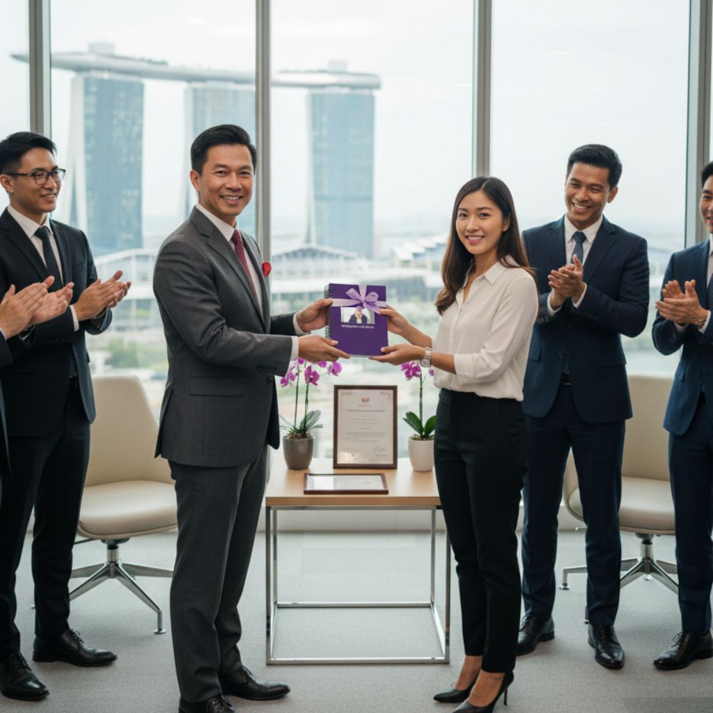 Corporate employee appreciation ceremony gift Singapore recognition award presentation
