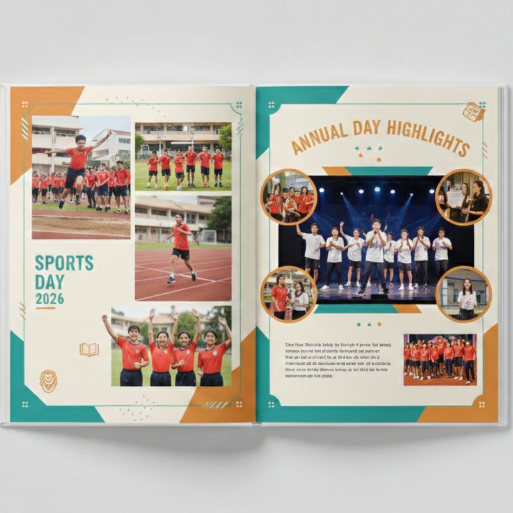 Custom school yearbooks Singapore featuring sports day and annual day highlights