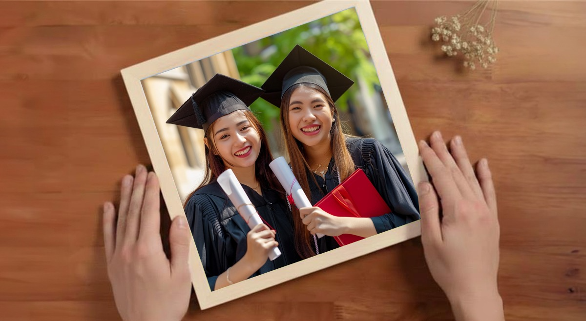 Framed graduation portrait Singapore Class of 2026 display-ready wall frame