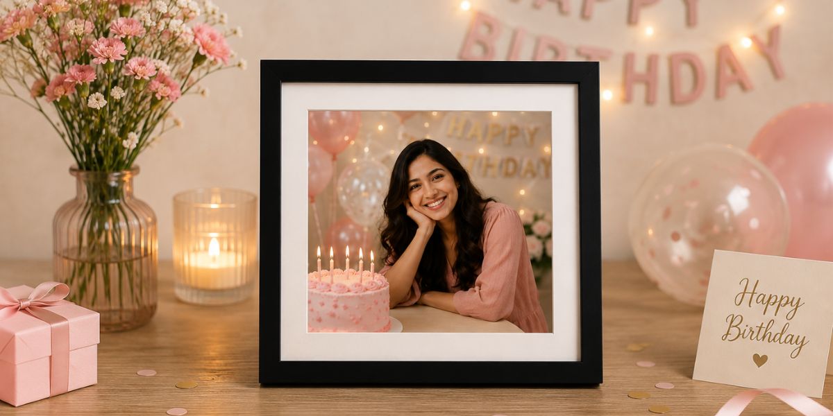 Personalised wall photo frame featuring a special birthday memory