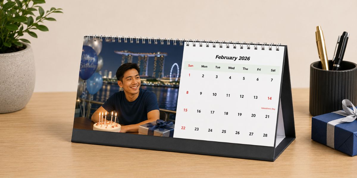 Personalised desktop photo calendar with twelve favourite memories