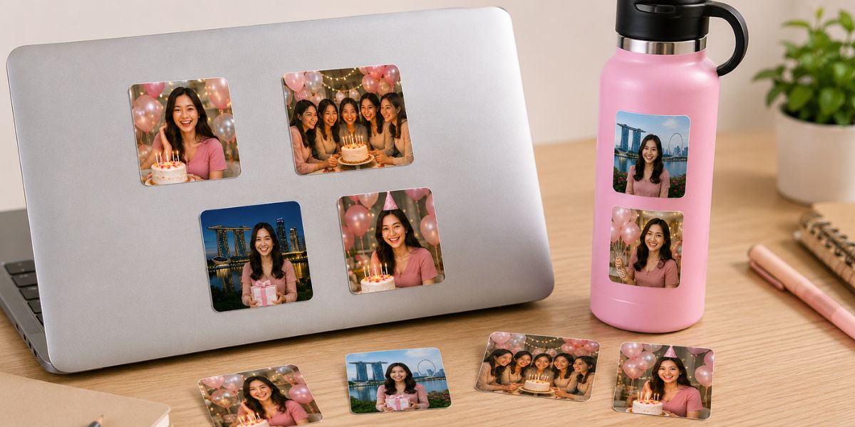 Custom photo stickers for personalised birthday gifts and keepsakes