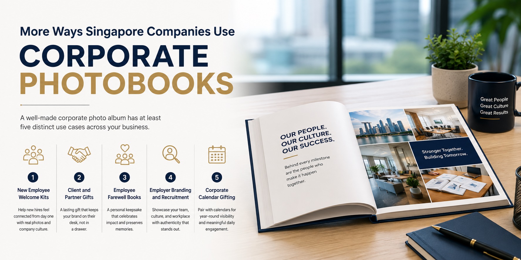 Premium corporate photobook presented as a client appreciation gift featuring company achievements and business partnerships 