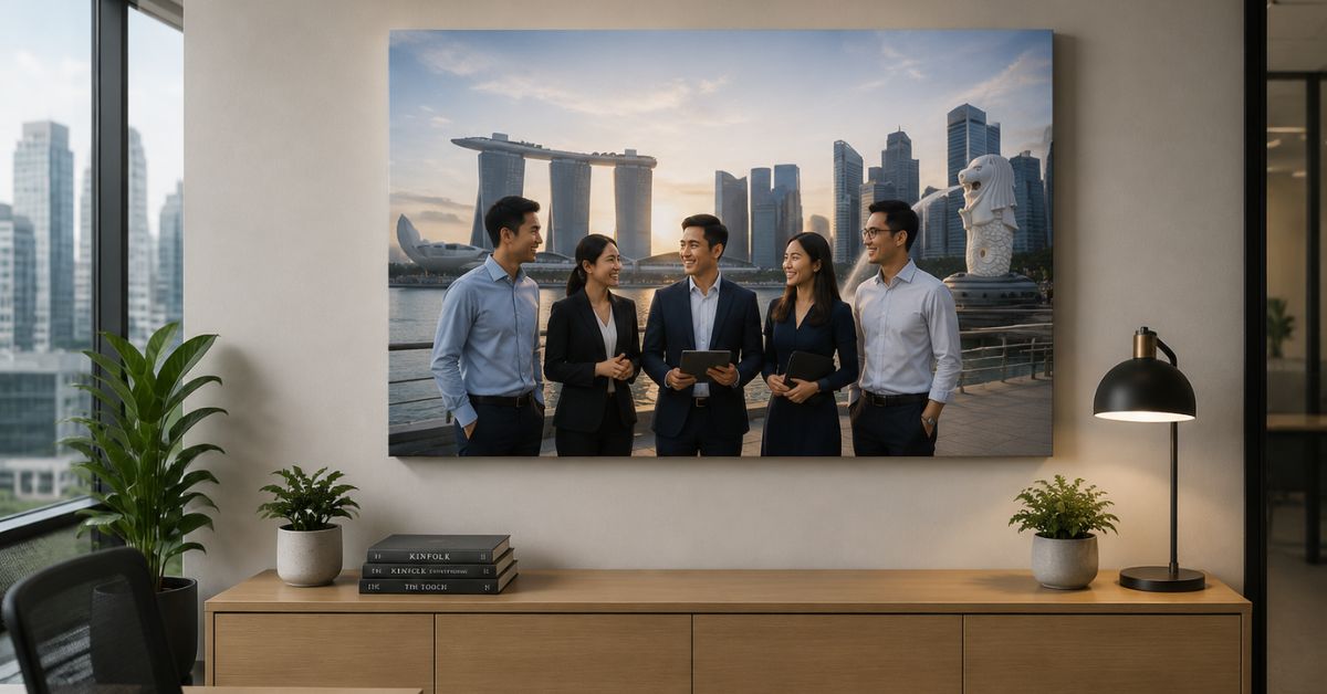Custom canvas prints Singapore — corporate office wall art with team photo or company values Photojaanic SG 