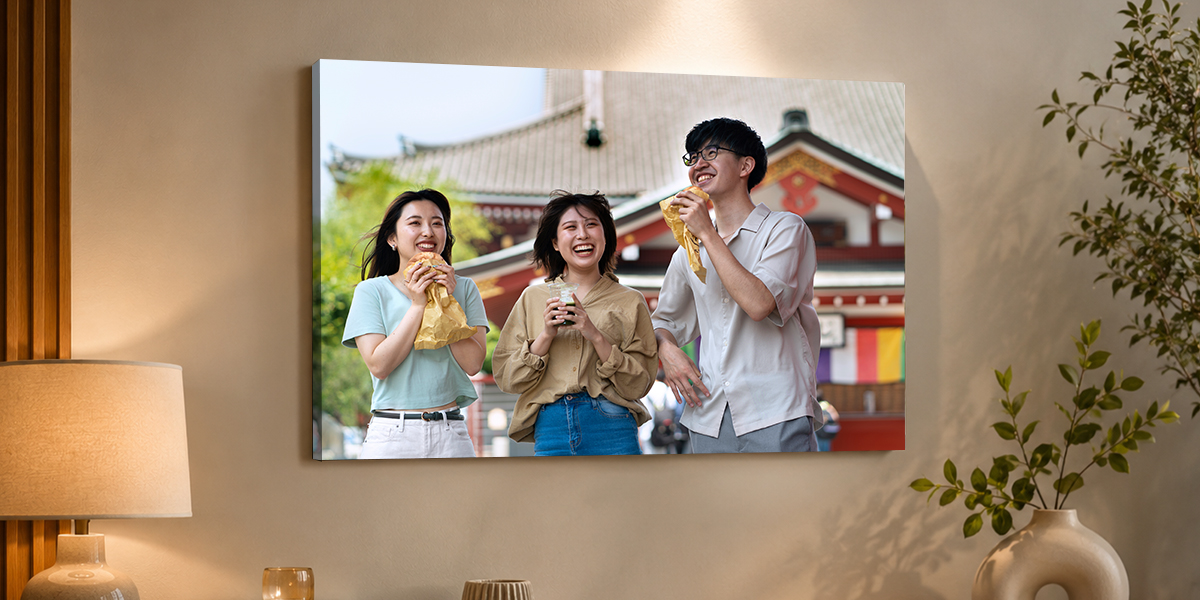 Custom friendship canvas print in Singapore featuring three friends enjoying a day out