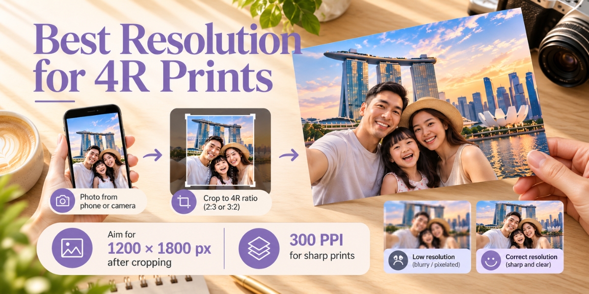 Recommended 4R photo resolution: 1200×1800 pixels for a portrait print at 300 PPI.