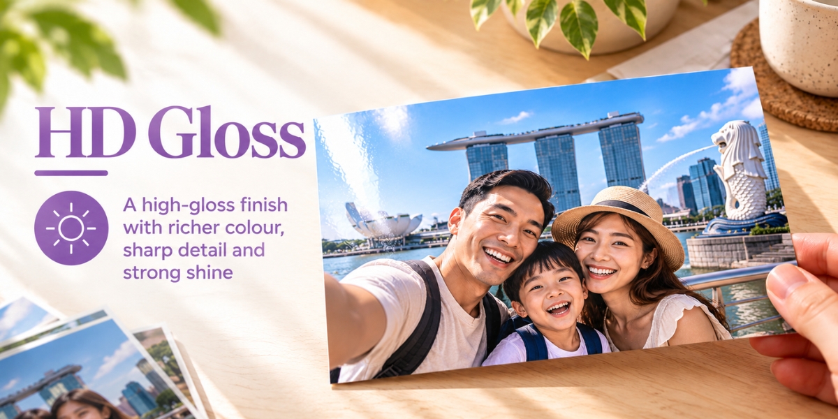 Landscape HD Gloss photo print showing a Singapore family moment with a high-gloss surface.